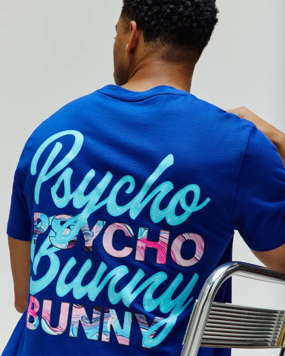 NEW Psycho Bunny Raze Wordmark Back Graphic Tee Men's Blue Crew Neck XL
